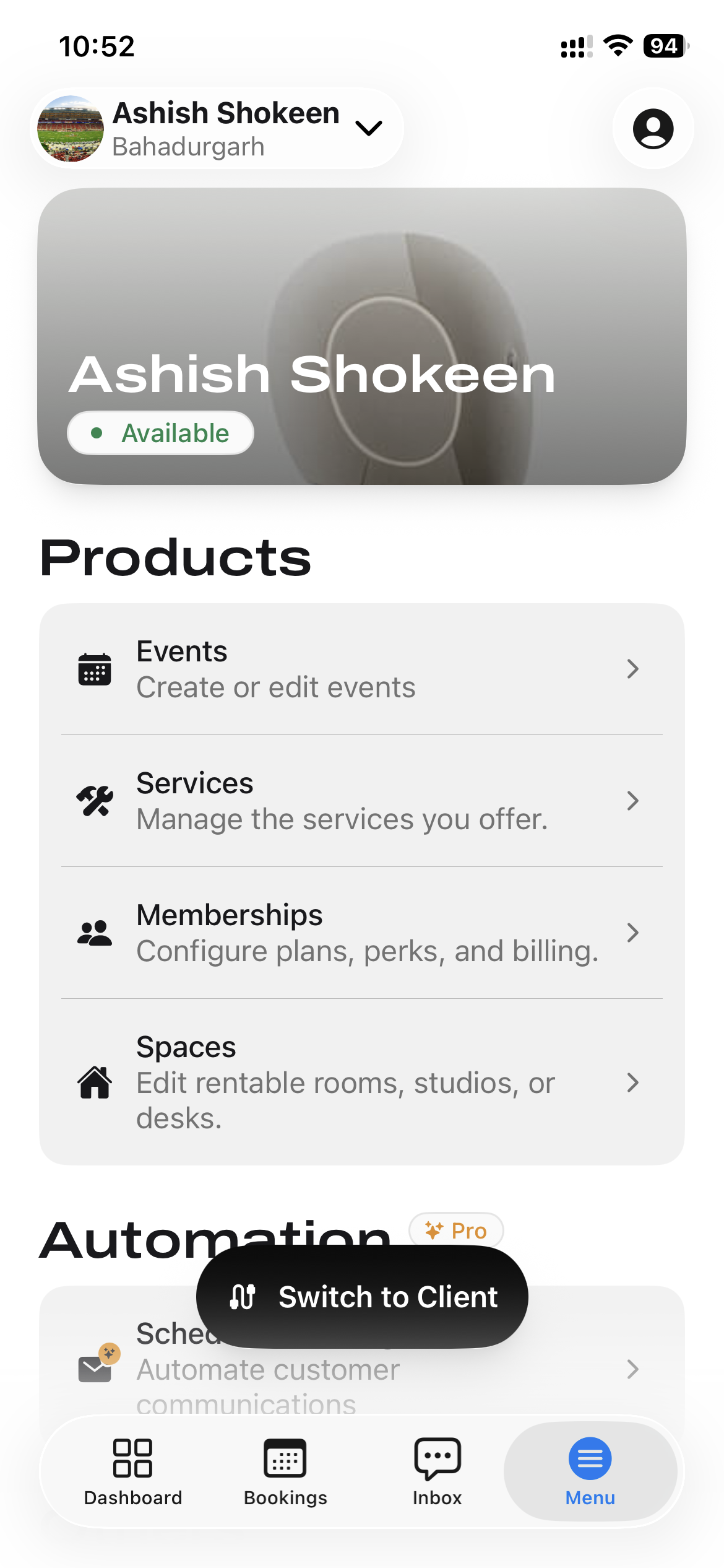 Business host profile with products and automations